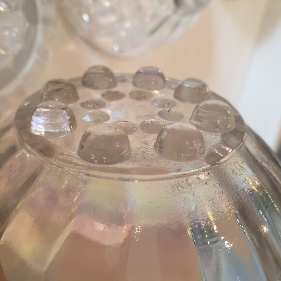Vintage Iridescent Bubble-Foot Glass Bowls Set of 5 (4.25”) Clear Rainbow Finish - Picture 8 of 16